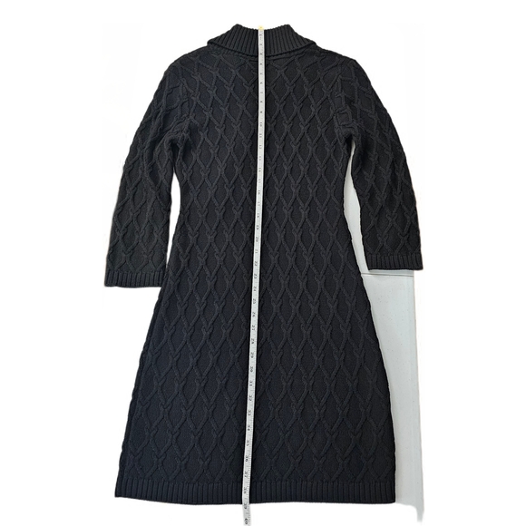 Calvin Klein Black Shawl Collar Chunky Cable Knit Sweater Faix Wrap Dress - Picture 15 of 16